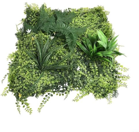Emiif Los paneles de pared artificiales resistentes a los rayos UV realistas plantas de la pared de la vegetación para la decoración interior y exterior del jardín 50X50cm(C)