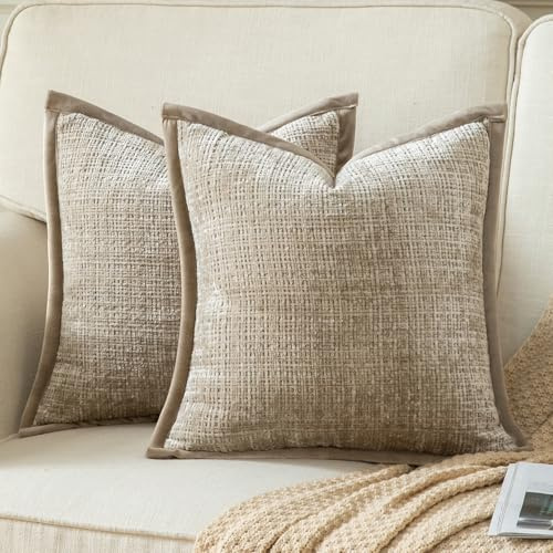 Yaertun 2er Set Kissenbezug Khaki 65x65cm Chenille Kissenbezüge Kissenhülle Dekokissenbezug sofakissen dekokissen deko Samtrückseite für Sofa Schlafzimmer Wohnzimmer Weiche Gemütliche