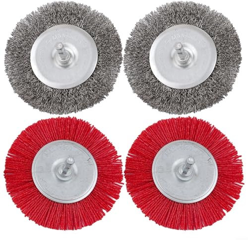 Hasaller Joint Brush Sets 4Pcs Electric Joint Brush Sets Joint Cleaner Brushes Kit EFB Electric Jo-int Cleaner Set Wire Wheel Cup Brushes for Removing Moss Plants on Pavement Terrace Driveway