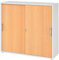 bümö Schiebetürenschrank 3OH - Aktenschrank abschließbar, Sideboard Schrank mit Schiebetüren in Weiß/Buche, Chromgriff - Büroschrank aus Holz mit Schiebetür, Büro Kommode für Ordner & Co.