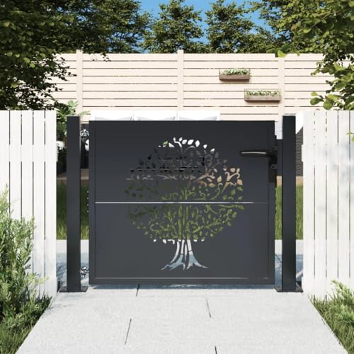 Emmtore Gartentor Anthrazit Gartentür mit Baum-Design, Abschließbar Hoftor Eingangstor für Garten Terrasse Terrasse, Tor Zauntor Gartenpforte, 105x80 cm Stahl Baum-Design