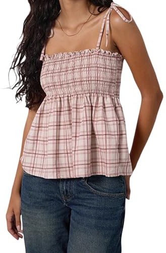 Damen-Mieder, ärmellos, rückenfrei, zum Binden, kariert, Sommerweste, Vichy-Muster, Camisole, rose, L