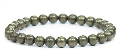 Echtes Pyrit Edelstein Armband mit runden 6mm Perlen - verschiedene Längen - Heilstein Schutzstein Edelsteinarmband Glücksbringer Talisman Geschenk (Pyrit, 21CM)