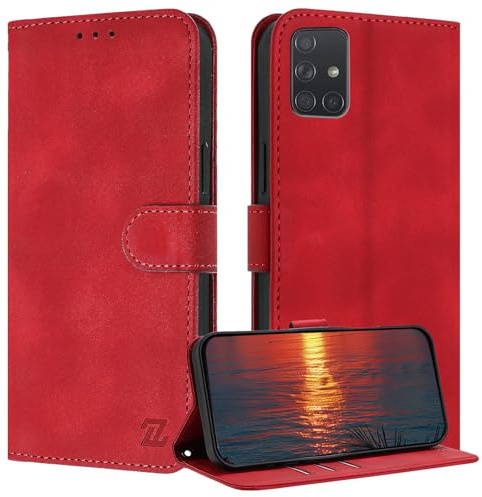 ZONNAVI für Samsung Galaxy A71 Hülle, [RFID Blocker] PU Lederhülle Schutzhülle mit Kartenfach, Wallet Case Stoßfeste Flip Cover für Samsung A71 Handyhülle (Rot)