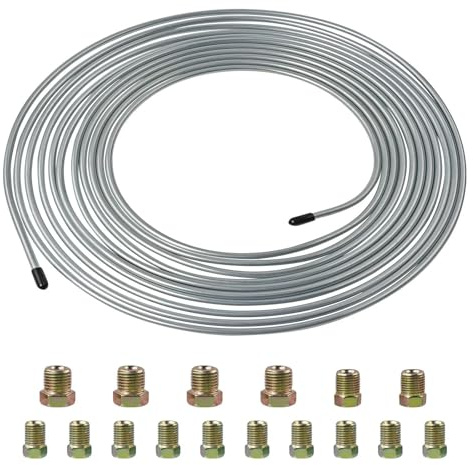 Brake Pipe Copper Coated Steel Tubing with 20 Nuts 3/16 x 32.8ft/10m（Silver）