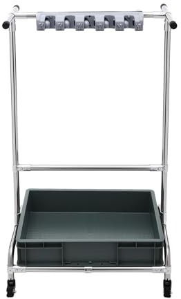 ATIVLB Mop Holder Movable Floor-Mounted Rack Mobile Cleaning Trolley Floor Standing Tool Cart,with 12 Hooks,10 Slots,for Put Dry Towels, Brooms, Mops, Brushes