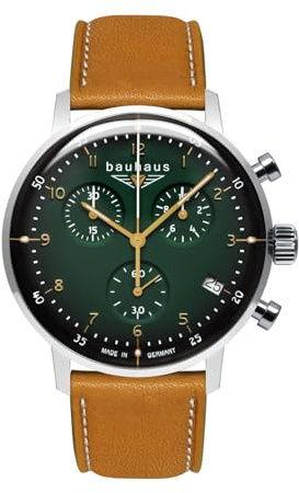 Bauhaus 2096-3 – Chronograph Herrenuhr silberfarben mit Lederband Blau & Quarzwerk – Made in Germany
