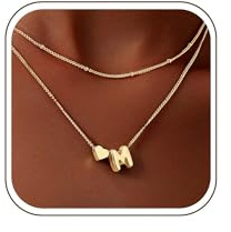 QINJIEJIE 2-Teiliges Halskarten Set Gold Damen - Herz Buchstabe Kette & Feine Layer Kette, 18K Vergoldet Stapelbare Schmuck Set Geschenk für Frauen Freundin