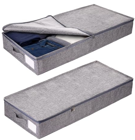 Hahorpa 2 Pack Under Bed Storage Box with Lid, Foldable Underbed Storage Bag with Zip 85 x 40 x 12cm, Under Bed Drawers with Side & Bottom Support for Clothes Shoe Bedding Space Saving