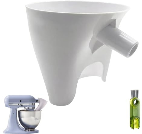 Flour Funnel for Kitchen Aid Mixer White Mess-Free Flour Funnels Stand Mixers Attachment Guided Pouring Anti-Spill Stand Mixer Accessories for Flour Sugar Egg Liquid (with Cleaning Brush)
