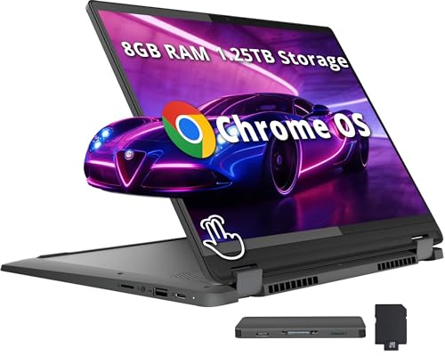 Lenovo Flex 5i Chromebook Plus 14 WUXGA Touchscreen 2-in-1 Laptop, Intel Core i5-1334U, 8GB LPDDR4x, 1.25TB Storage (256GB SSD+1TB Docking Station), Backlit Keyboard, FHD Camera, Chrome OS, Gray