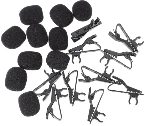 FRCOLOR 10Pcs Microphone Lapel Tie Clip Set Universal Iron Lavalier Mic Holder with 10 Replacement Covers Professional Mic Shirt Clips for Video Conferencing, Lectures, Online Karaoke & Recording