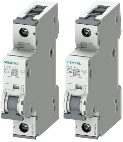 SIEMENS - Siemens 5SY61167 Leitungsschutzschalter 6kA C16 1P in 1TE 230/400V, MCB, Sicherungsautomat (Packung mit 2)