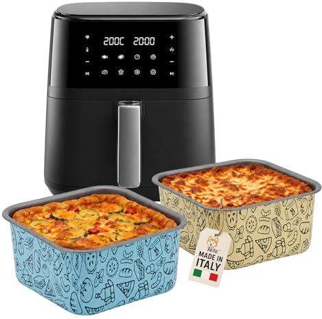 Teglia Antiaderente Alluminio AkitaInk Quadrata Bordo Alto 18 cm | Per Friggitrice ad Aria, Riutilizzabile, Per Airfryer e Forno, Cottura Senza Olio