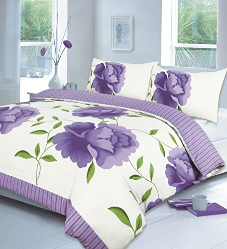 Rayyan Linen's Rosaleen 3-Piece Super King Duvet Set White Lilac with Duvet Cover and Pillowcases
