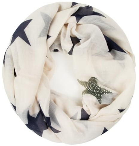 Glamexx24 Loop schal leichter Langschal Sterne Muster Schlauchschal Strass Tuch Viele Farben SC20170401, Hellbeige, Einheitsgröße