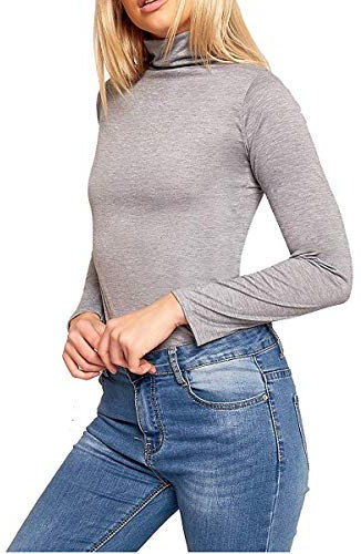 Candid Styles Womens Ladies Polo Roll Neck Long Sleeve Turtle Neck Plain Jumper Top 8 26, 12-14, Silver Grey