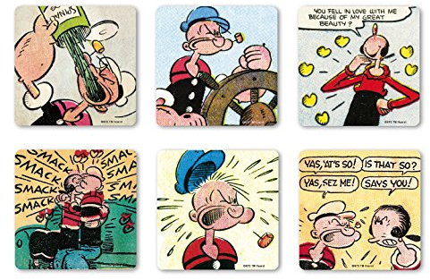 Logoshirt® Popeye der Seemann Popeye & Olivia Untersetzer 6er Set Kork | Stylisches Fan-Accessoire, 10 x 10 cm, brillanter Farbdruck, lizenziertes Originaldesign, für heiße & kalte Getränke