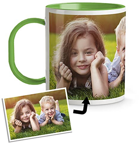 LolaPix Tasse en plastique personnalisée. Tasse pour enfants avec photo. Tasse personnalisée sans BPA ni Bisphénol A. INTÉRIEUR ET ANSE VERTS