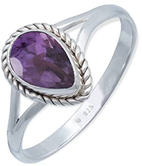 mantraroma Damen Ring 925 Silber Amethyst facettiert Edelstein lila dezent verspielt