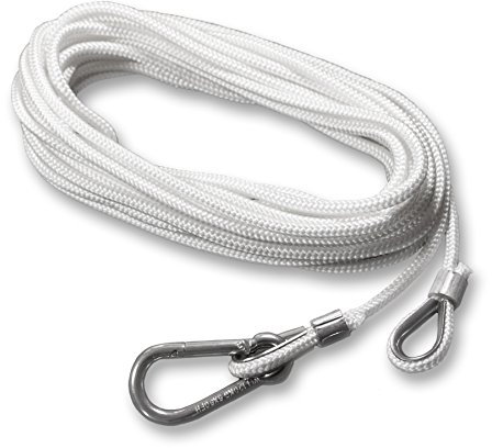 FBS PES Hissseil Fahnenseil Ersatzseil Flaggenseil mit Karabiner für Fahnenmast mit Standard Hiss-Vorrichtung, Ø 5 mm - Länge 7,6m, geflochten weiß Schnur Leine, Nennhöhe 5m
