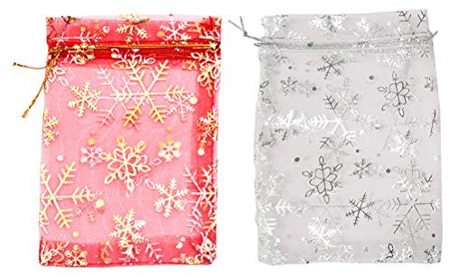 STOBOK 50 Stück Organza Geschenksäckchen Organzabeutel Schmuckbeutel mit Kordelzug für Weihnachten Hochzeit Geburtstag Party (Rot und Weiß)