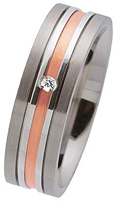 Ernstes Design Ring R179 echt Rotgold 750 18kt Edelstahl Brill. 0.02 ct Partnerring