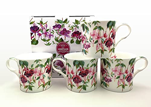 FINE Bone China Set of 4 Mugs Gift Boxed Fuchsia Mugs Free UK DELIVERY