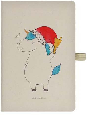 Mr. & Mrs. Panda DIN A5 Baumwoll Notizbuch Einhorn Weihnachtsmann - Geschenk, Adressbuch, Schreibheft, Einhörner, Weihnachten, Pegasus, Unicorn, Journal, Notizblock, Einhorn Deko, Tagebuch, Feenstaub