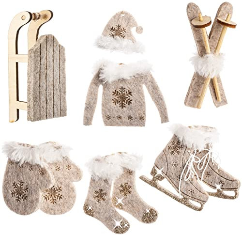 alles-meine.de GmbH 10 TLG. Deko Set - Streumotive - Winter & Weihnachten - Schlitten/Ski/Schlittschuhe - aus Holz - Miniatur/Diorama - Anhänger - Weihnachtsdeko/Winter -..
