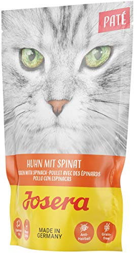 JOSERA Paté Huhn mit Spinat (16 x 85 g) | Adult | Premium Nassfutter für ausgewachsene Katzen | Pastete mit Huhn & Spinat | Lachsöl | getreidefrei | Katzenfutter nass im Frischebeutel | 16er Pack