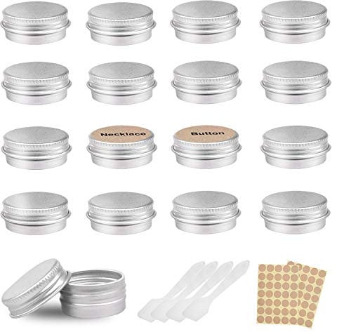 Camelize Aluminium Leer Döschen,24 Stück Rund Reise Cremedose Tiegel,5ml Leere Dosen Mit 2 Stücke runde Aufkleber für lippenbalsam, Lotion, Creme, Masken, Mini-Kerzen, Kosmetik(Silber)
