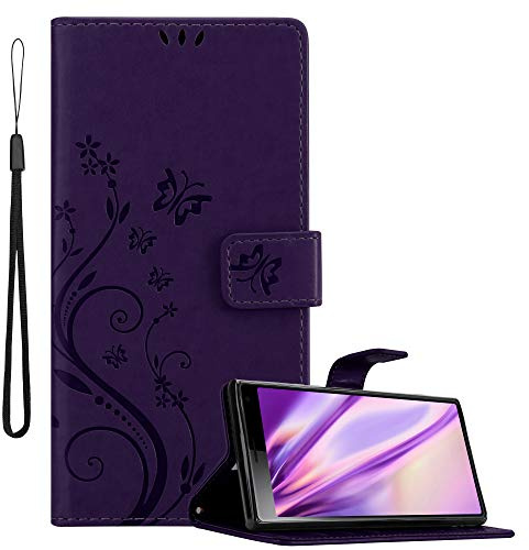 Cadorabo Hülle kompatibel mit Sony Xperia 10 / Xperia XA3 Blumen Design aus Kunst Leder Flip Klappbare Magnetische [Kartenfächern] Cover Hülle für Sony Xperia 10 / Xperia XA3 Tasche in Lila