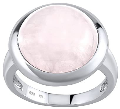 SILVEGO Damen Ring aus 925 Sterling Silber mit natürlichem Rosenquarz 15 mm