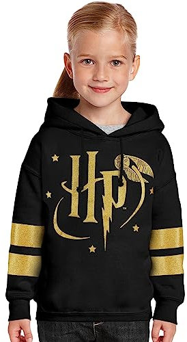 Harry Potter Mädchen Hoodie, Weicher und Bequemer Hogwarts Kapuzenpullover - Geschenke für Mädchen (Schwarz/Gold, 11-12 Jahre)