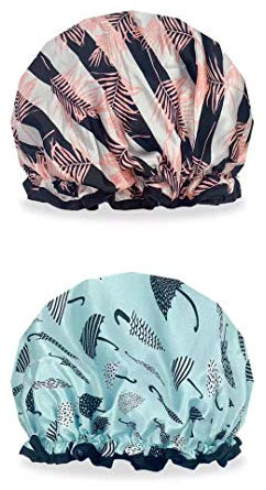 Shower Caps, 2PACK Large Size Double Layered Bath Cap Hat for Women, Waterproof & Adjustable