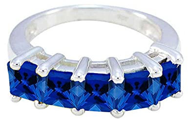 CaratYogi 925 Sterling Argent Silver Princesse Coupe Bague de fiançailles Élégantes Bijoux Solitaire Anneaux Sapphire Blue Sapphire Gemstone pour Hommes et Femmes Taille: 54