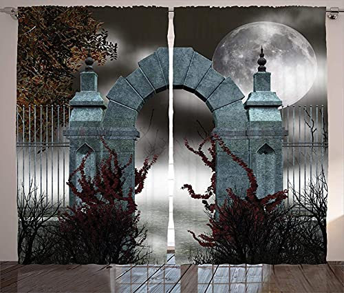 LKCD Verdunkelungsvorhänge, Gothic Horror Mittelalterliches Steintor Grau 200X160Cm Superweiche, Feste, Wärmegedämmte Öse - 2Er-Set, Schutzvorhänge Für Schlafzimmer, Kinderzimmer