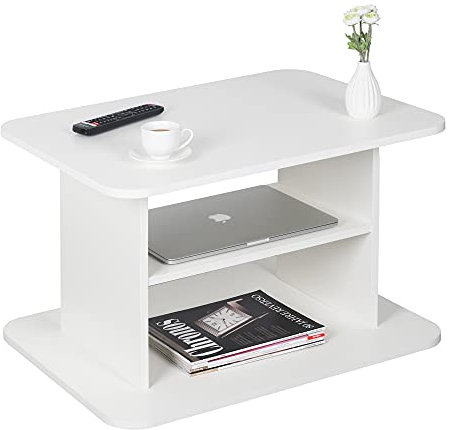 RICOO Couchtisch Mit Stauraum 69 x 50 x 45 cm, Holz, Für Wohnzimmer Weiss – WM094-WM, Sofatisch, Coffee Table, Klein