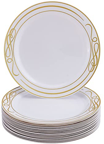 Silver Spoons Fancy Side Plates | 20 pc | Heavy Duty Dishes | Elegant Fine China Look | Bella – Gold 7.5”