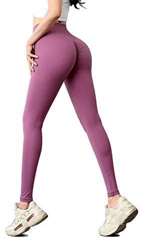 TOPLAZA Leggins Donna Push up Vita Alta Pieghettata Pantaloni Sportivi Yoga, Viola, L