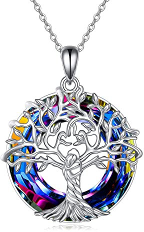 YAFEINI Collana con albero della vita, in argento Sterling Crytstal con ciondolo a forma di albero della vita, per donne gioielli regalo, Normale Größe, Argento sterling, Nessuna pietra preziosa