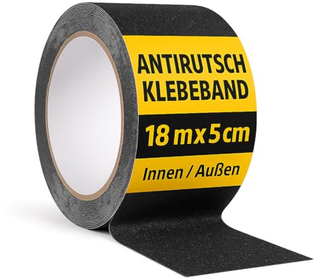 notlok Safety Work - Antirutsch Klebeband [ 18M x 5cm ] Schwarz | Griptape für den Innen- und Außenbereich | Grip Tape, Anti Rutsch Streifen, Antirutschstreifen Treppe, Treppenstufen Antirutsch