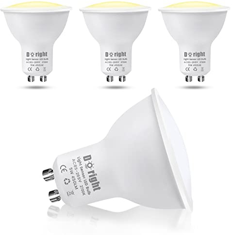 DoRight 4pcs GU10 LED Dusk to Dawn Light with Sensor - 5W Warm White 2700K 450Lm Auto On/Off Bulb for Indoor/Outdoor, Porch, Front Door, Security