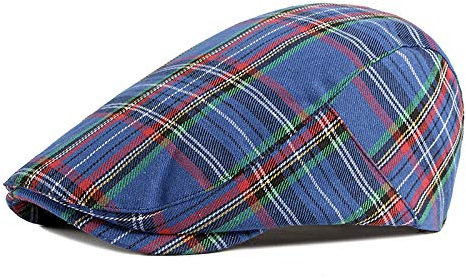 QBQZXAOSOWH Barett Cap Flache Kappe Mode Feine Streifen Gitter Baskenmütze Damen Herren Plaid Visiere Rot Grün Blau Entenschnabelhut Herringbone Flat Cap Adjustable55To59Cm Blau