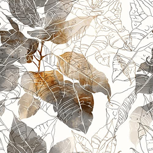 ReWallpaper Papier Peint Adhesif Mural Feuille Gris Papier Adhesif pour Meuble Cuisine Vinyle Adhesif Motif Or Rouleau Adhesif Decoratif Gris Papier Peint Autocollant Chambre Comptoir 44.5cm×3m