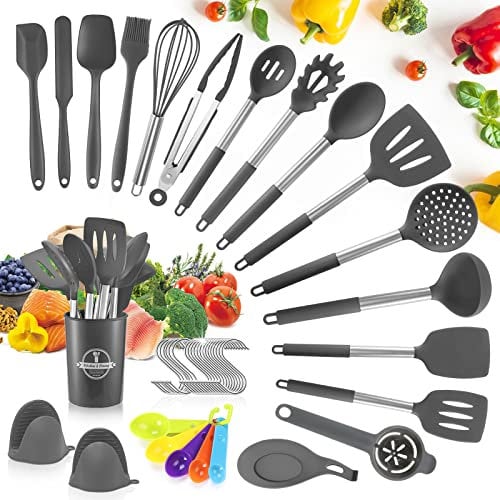 TWBEST Juego de utensilios de cocina de silicona, 14 piezas, juego de cocina de silicona, resistente al calor, juego de utensilios de cocina de silicona, pinzas para barbacoa, etc