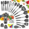 TWBEST Juego de utensilios de cocina de silicona, 14 piezas, juego de cocina de silicona, resistente al calor, juego de utensilios de cocina de silicona, pinzas para barbacoa, etc