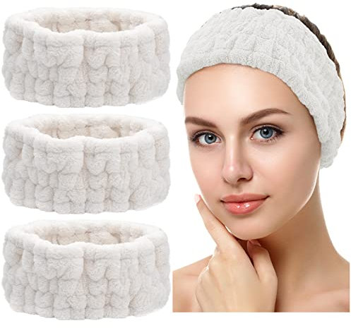 3 Stück Spa Gesicht Stirnband für Schminken und Gesicht Waschen Frottee Haarband für Yoga Sport Dusche Elastisch Gesicht Kopfwickel für Mädchen Frauen (Weiß)