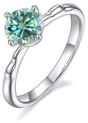 Gem's Beauty Moissanite-Diamantringe, grün, 18 Karat Weißgold, 925er Sterlingsilber, Ring, 1,0 Karat Moissanite, Verlobungsringe, Diamantringe für Frauen, Hochzeit (Größe 6)